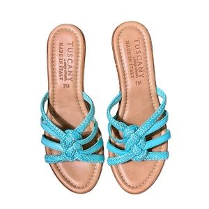 Tuscany by Easy Street Sorano Leather  Sandals Size 7M Turquoise/Gold